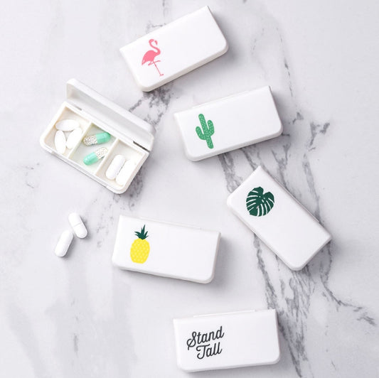 8 PCS Small Portable Moisture-proof Sealed Medicine Box 3 Compartments A Day Medicine Divided(Pineapple) by bashfashion