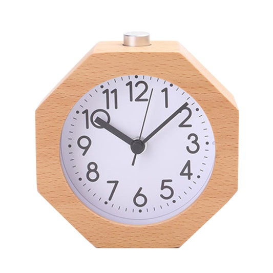 Solid Wood Silent Snooze Alarm Clock with Pointer(Octagonal Wood Color) by bashfashion