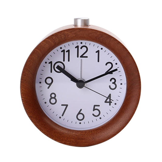 Solid Wood Silent Snooze Alarm Clock with Pointer(Round Dark) by bashfashion
