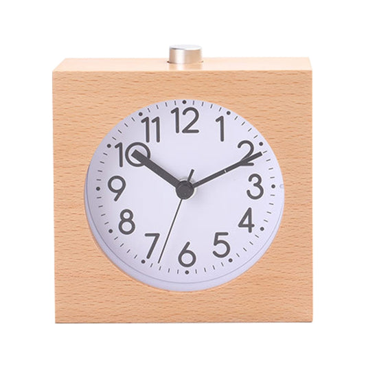 Solid Wood Silent Snooze Alarm Clock with Pointer(Square Wood Color) by bashfashion