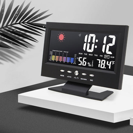 8082T Weather Forecast Clock LED Color Screen Perpetual Calendar Temperature And Humidity Intelligent Voice Control Electronic Alarm Cloc,Specification: Black + USB by bashfashion