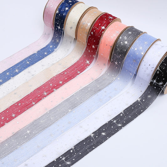 Starry Sky Yarn Ribbon Gift Box Packaging Bow Tie Ribbon, Specification: 2.5CM(White) by bashfashion