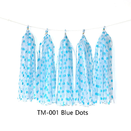 Color Polka Dot Paper Tassels Birthday Room Decoration Ribbon Garland(TM-001 Blue Dots) by bashfashion