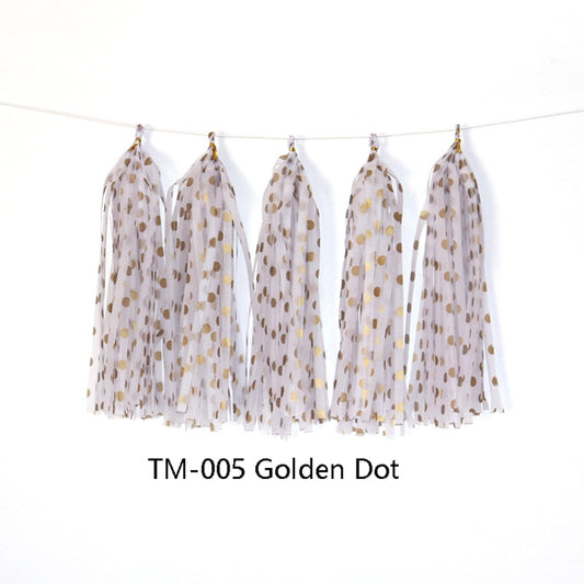 Color Polka Dot Paper Tassels Birthday Room Decoration Ribbon Garland(TM-005 Golden Dot) by bashfashion