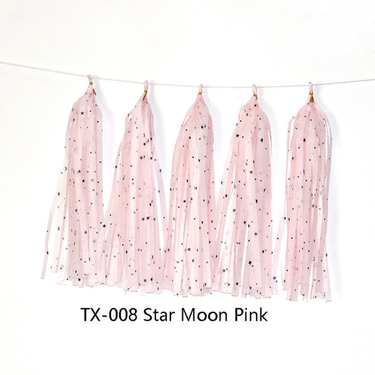 Color Polka Dot Paper Tassels Birthday Room Decoration Ribbon Garland(TX-008 Star Moon Pink) by bashfashion
