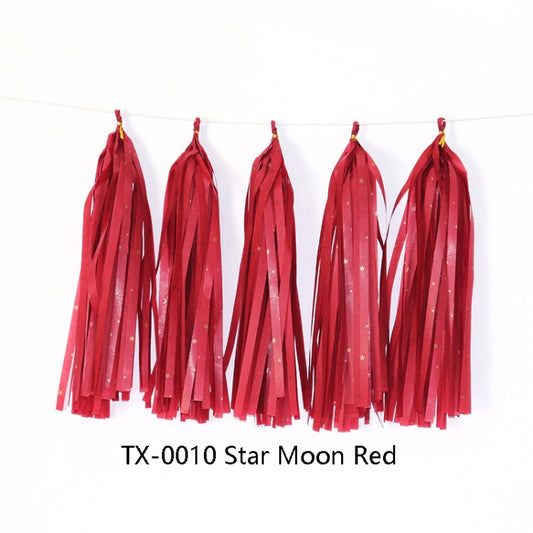 Color Polka Dot Paper Tassels Birthday Room Decoration Ribbon Garland(TX-0010 Star Moon Red) by bashfashion