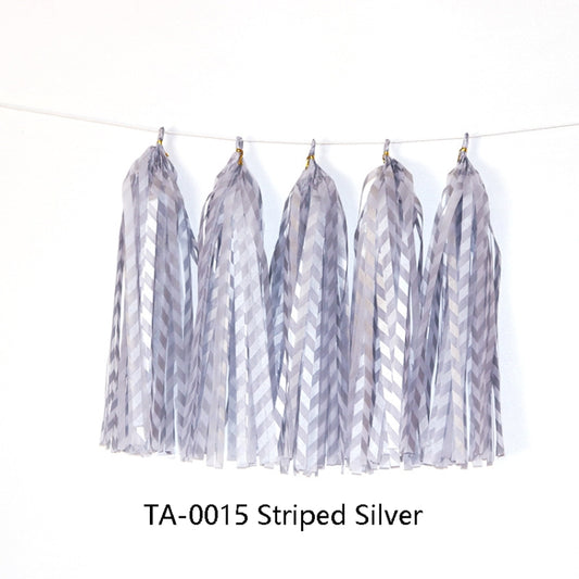 Color Polka Dot Paper Tassels Birthday Room Decoration Ribbon Garland(TA-0015 Striped Silver) by bashfashion