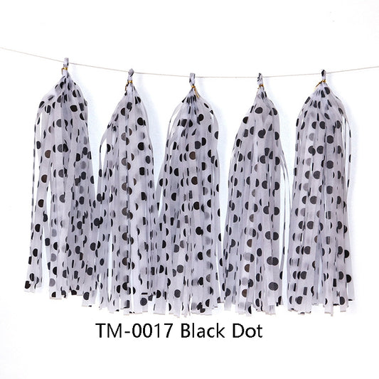 Color Polka Dot Paper Tassels Birthday Room Decoration Ribbon Garland(TM-0017 Black Dot) by bashfashion