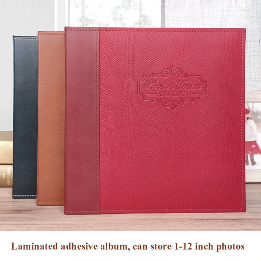 12-Inch 20-Page/40P Leather Cover Photo Album Commemorative Growth Book Retro Laminated Self-Adhesive DIY Photo Album(Brown) by bashfashion