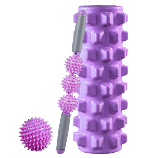 3 in 1 Eva Foam Roller Hollow Muscle Relaxation Roller Yoga Column Set, Length: 45cm (Purple Wolf Tooth) by bashfashion