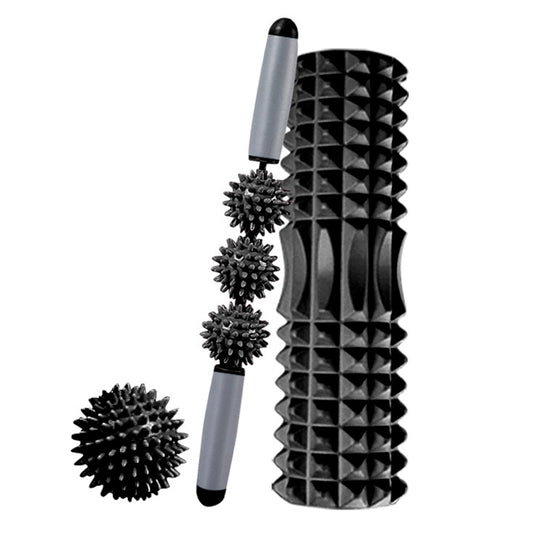 3 in 1 Eva Foam Roller Hollow Muscle Relaxation Roller Yoga Column Set, Length: 33cm (Black Crescent) by bashfashion