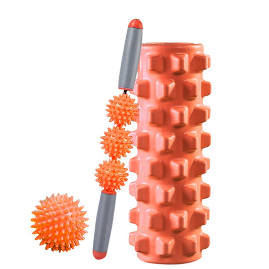 3 in 1 Eva Foam Roller Hollow Muscle Relaxation Roller Yoga Column Set, Length: 33cm (Orange Wolf Tooth) by bashfashion