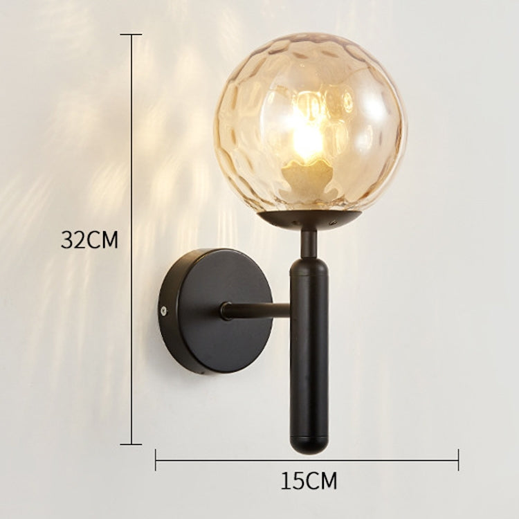 6102 Round Glass LED Wall Light Hotel Bedroom Bedside Living Room, Power source: 12W Warm Light(Copper Topic Striped Lampshade) by bashfashion