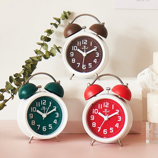 6016 Simple Bell Small Alarm Clock Students Learning Bedside Clock With Night Light(Red) by bashfashion