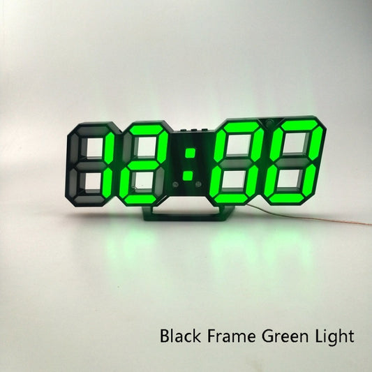 6609 3D Stereo LED Alarm Clock Living Room 3D Wall Clock, Colour: Black Frame Green Light by bashfashion