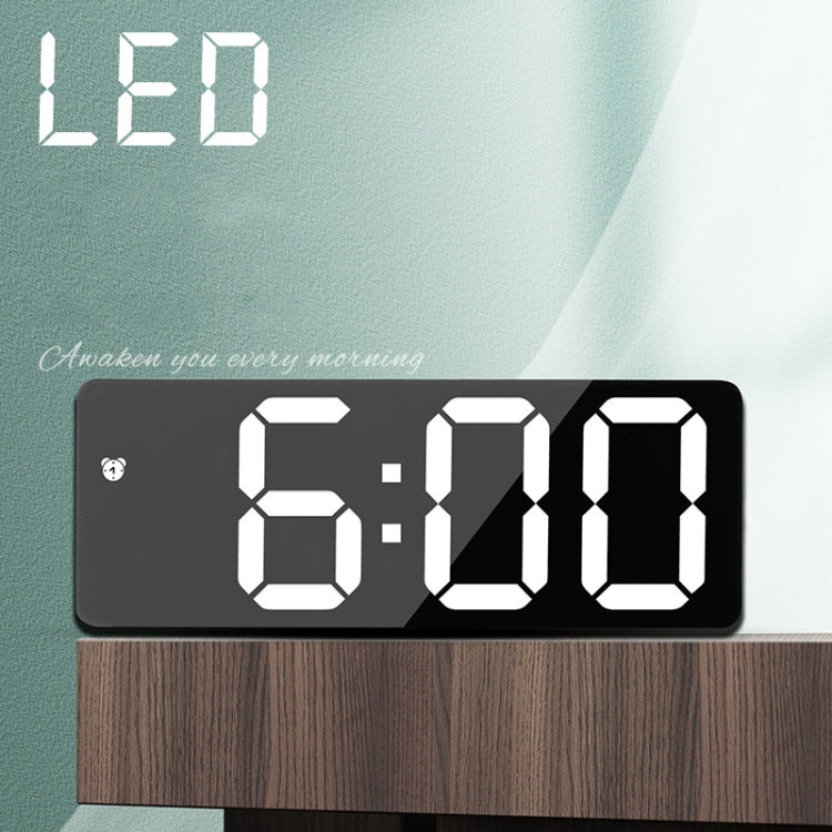 Mirror Bedside Alarm Clock Battery Plug-In Dual-Purpose LED Clock, Colour: Arc-shaped Black Shell (Mirror White Light) by bashfashion