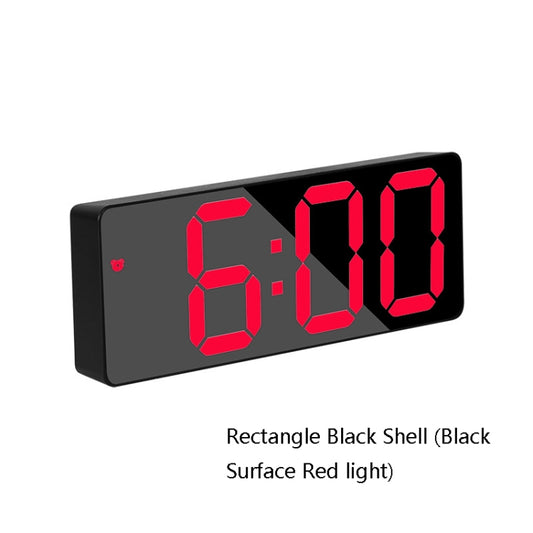 Mirror Bedside Alarm Clock Battery Plug-In Dual-Purpose LED Clock, Colour: Rectangle Black Shell (Black Surface Red light) by bashfashion
