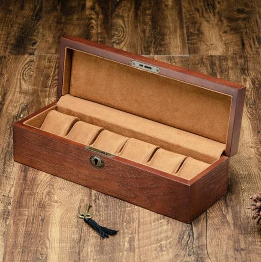 6 Slots Willow Watch Storage Box Jewelry Collection Display Box With Lock(Rectangle) by bashfashion
