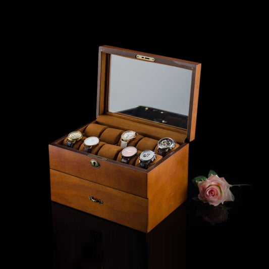 Wooden Double-Layer Watch Storage Box With Lock Jewelry Collection Display Box, Specification: 20 Epitope With Glass Sunroof by bashfashion