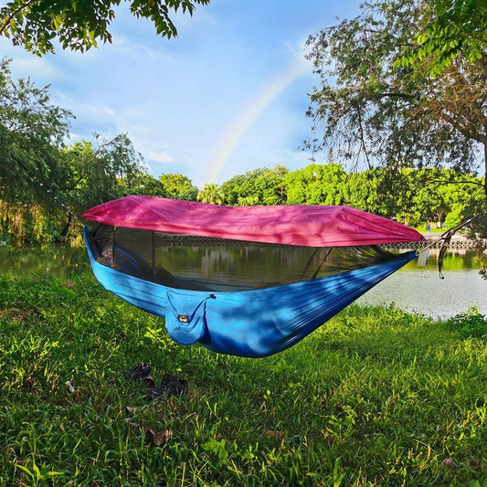 Parachute Cloth Anti-Mosquito Sunshade With Mosquito Net Hammock Outdoor Single Double Swing Off The Ground Aerial Tent 270 x 140cm (Pink Blue) by bashfashion