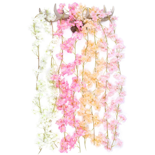 Simulation Sakura Rattan Plastic Decorative Flower Vine, Colour: 135 Flowers Light Pink by bashfashion