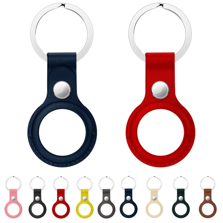 Anti-scratch Top-layer Cowhide Leather Protective Cover with Hanging Buckle for AirTag(Black) by bashfashion