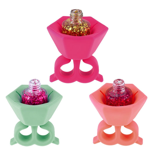 Wearable Nail Polish Bottle Cover Silicone Anti-splash Nail Polish Finger Holder Random Colour Delivery by bashfashion