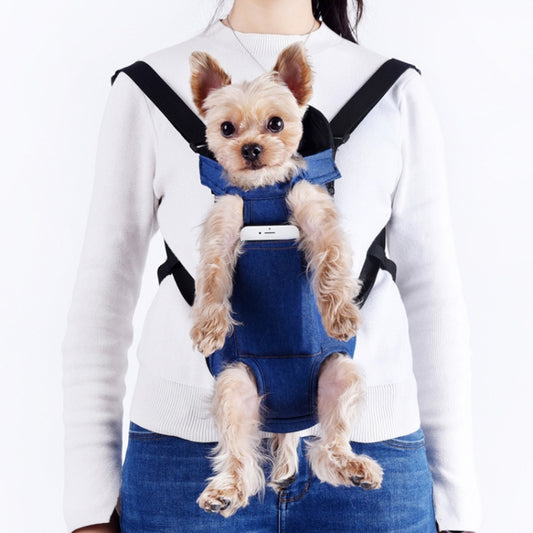 Dog Going Out Foldable On Chest Backpack Pet Carrier Bag, Colour: Blue Denim (Four Seasons)(M) by bashfashion