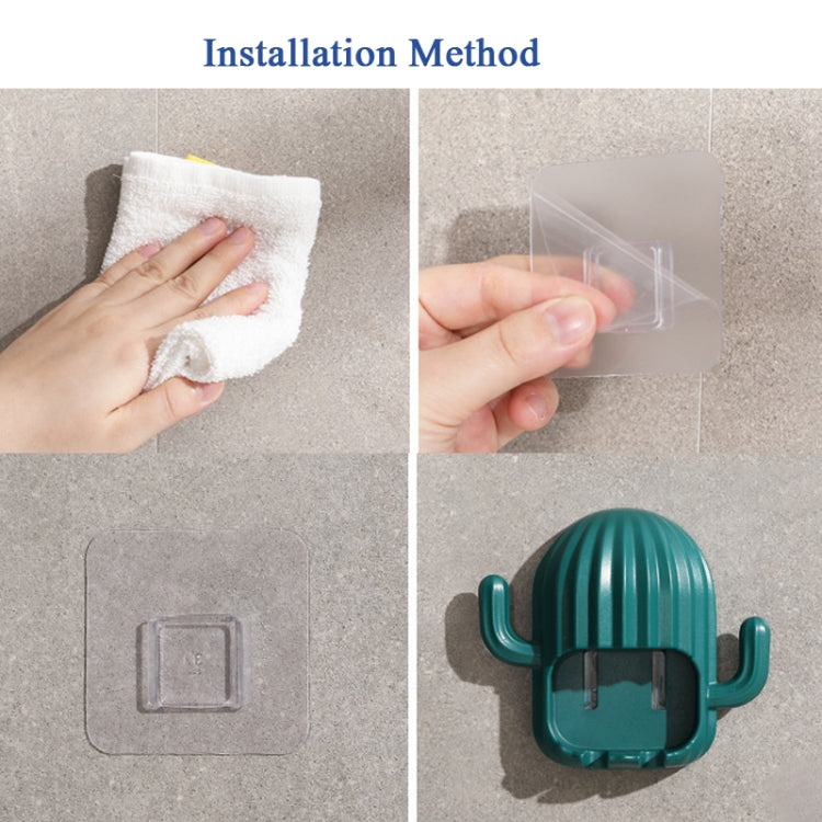 Fun Cactus Toothbrush Holder Punch-Free Multifunctional Drain Bathroom Storage Hook,Random Color Delivery by bashfashion