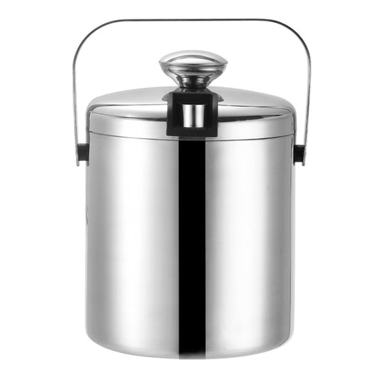 304 Stainless Steel Ice Bucket Double-Layer Hollow Bar Beer Wine Barrel With Ice Clip, Capacity: 1.3L by bashfashion