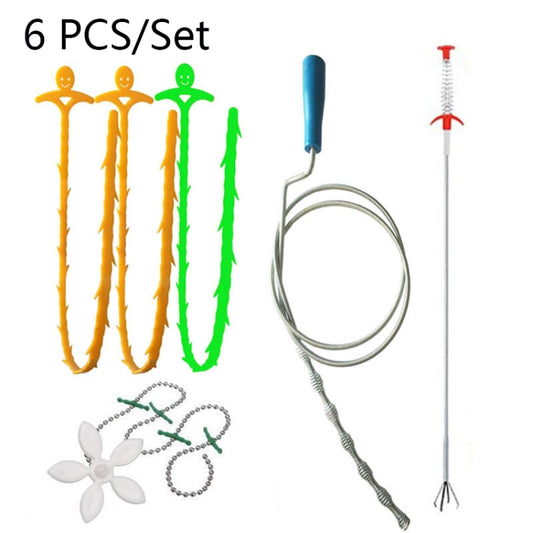 Kitchen Pipe Dredge Hook Sewer Toilet Anti-Blocking Sink Dredge Kit, Style: 6 PCS/Set-1M by bashfashion