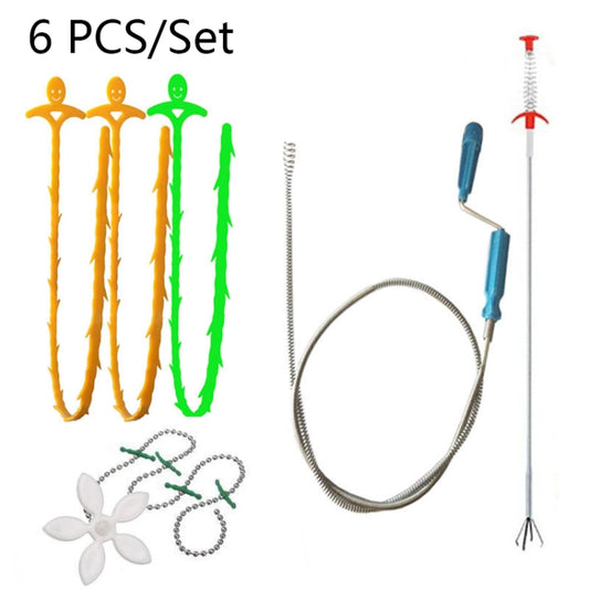 Kitchen Pipe Dredge Hook Sewer Toilet Anti-Blocking Sink Dredge Kit, Style: 6 PCS/Set-1.5M by bashfashion