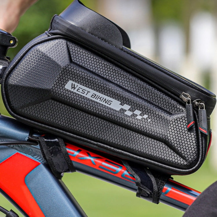 WEST BIKING 7 Inch Bike Top Tube Front Hard Shell Bag Touch Screen Waterproof Riding Gear Bag(Black) by WEST BIKING