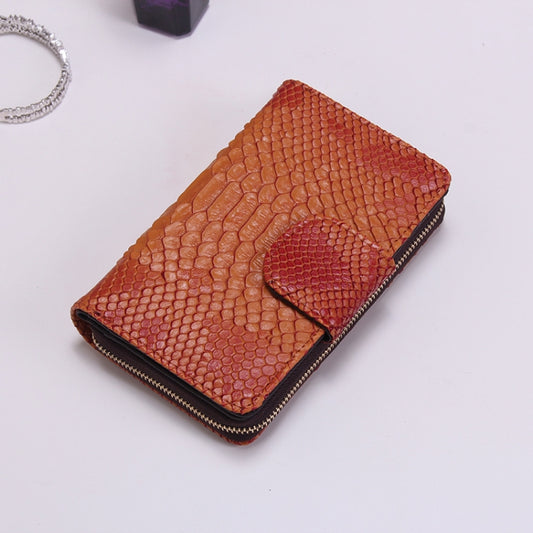 Ladies Python Texture Leather Clutch Embossed Zipper Wallet(Khaki) by bashfashion