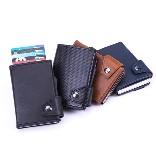 Anti-Theft Aluminum Alloy Coin Purse RFID Anti-Degaussing Automatic Pop-Up PU Bank Card Bag(Carbon Fiber Black) by bashfashion