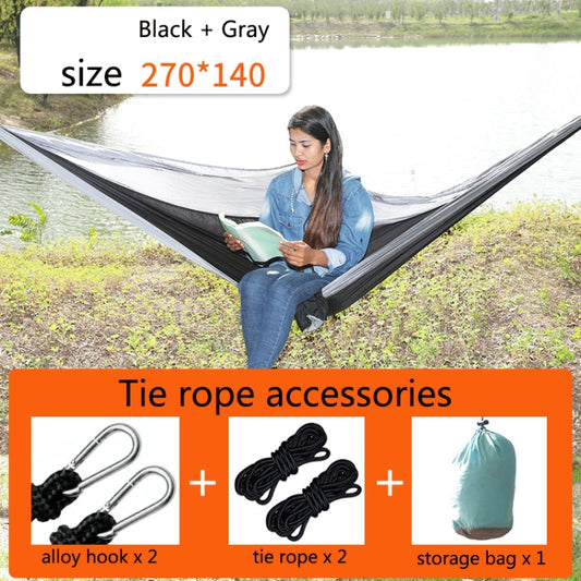 Outdoor Hammock Nylon Parachute Cloth Travel Camping Swing, Style: 2.7m x 1.4m (Black+Gray) by bashfashion