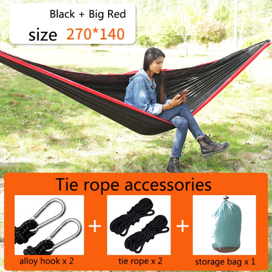 Outdoor Hammock Nylon Parachute Cloth Travel Camping Swing, Style: 2.7m x 1.4m (Black+Red) by bashfashion