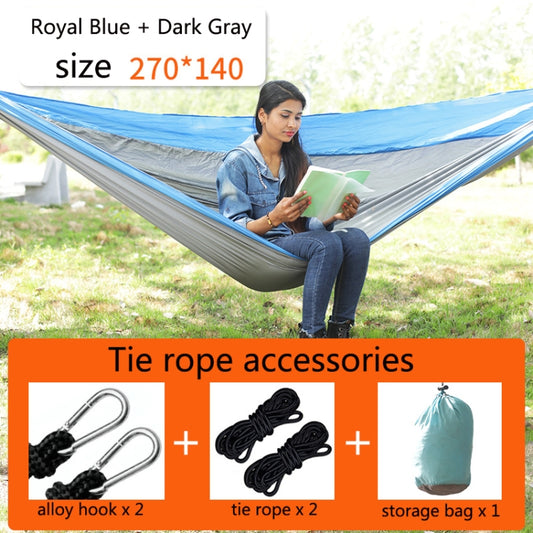 Outdoor Hammock Nylon Parachute Cloth Travel Camping Swing, Style: 2.7m x 1.4m (Royal Blue+Dark Gray) by bashfashion