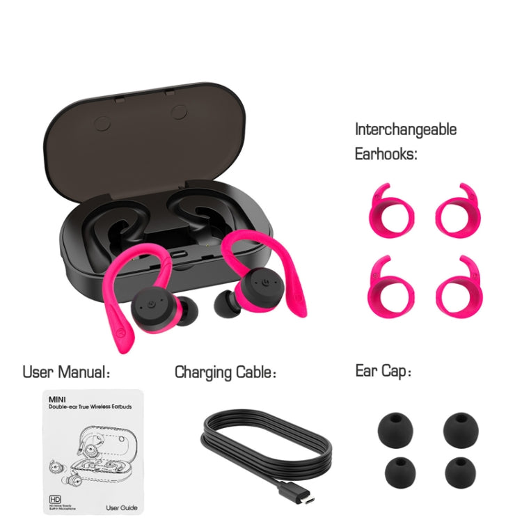 BE1032 Ear-mounted Waterproof Sports TWS Wireless Bluetooth Earphone(Rose Red) by bashfashion