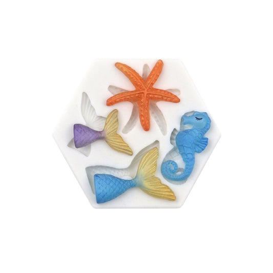 Ocean Series Big And Small Fishtail Starfish Seahorse DIY Baking Liquid Silicone Mold(Gray) by bashfashion