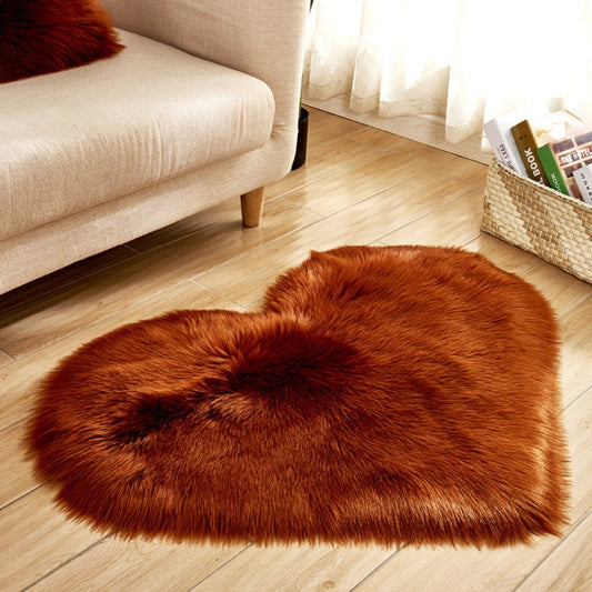 Love Heart Rugs Artificial Wool Sheepskin Hairy Carpet Faux Floor Mat Fur Plain Fluffy Soft Area Rug Tapetes, Size:40*50cm(Coffee) by bashfashion