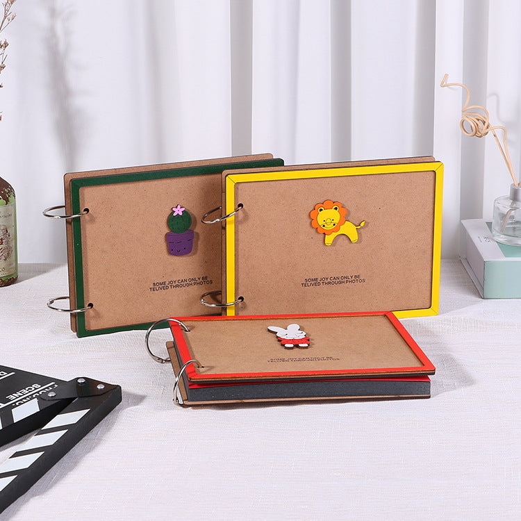 Wooden Loose-Leaf Album Children Growth Painting Album Couple DIY Handmade Gifts(Small Brown Bear) by bashfashion