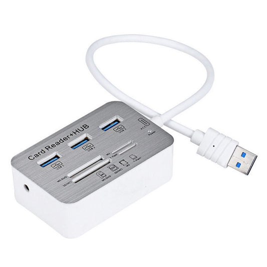 619-3.0 3 Port HUB + 4 Port Card Reader One to Three High Speed USB 3.0 Hub Splitter(White) by bashfashion