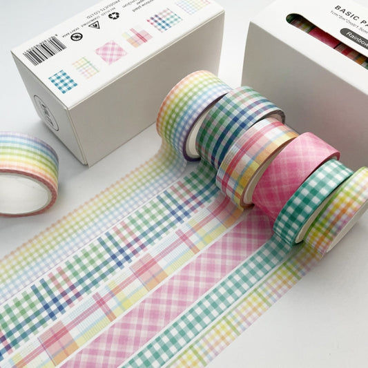 Paper Lattice Decorative Material Tape For Handbook(Rainbow Plaid) by bashfashion