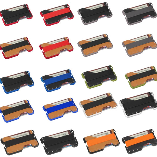 JK02 Metal Card Holder RFID Anti-Theft Leather Wallet EDC Multifunctional Stainless Steel Aluminum Alloy Card Holder(Red + Khaki + Red) by bashfashion