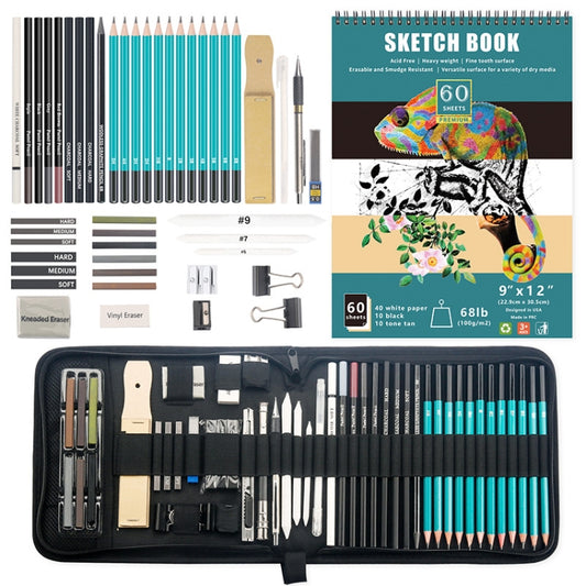 50 in 1 Sketch Pencil Tool Set High-Gloss Metal Pen Carbon Pen Painting Art Set(Black) by bashfashion