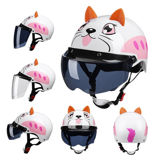 BYB X-866 Adult Electric Motorcycle Helmet Men And Women Universal Hard Hat, Specification: Transparent Long Lens(Four Seasons White) by bashfashion