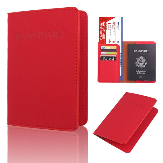 MS101 Frosted PU Multi-Card Passport Holder Travel Abroad Passport Card Holder, Color: Big Red by bashfashion