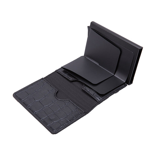 Automatic Cartridge Male Ladies Stainless Steel Credit Card Package RFID Business Card Box(Crocodile Grain Black) by bashfashion