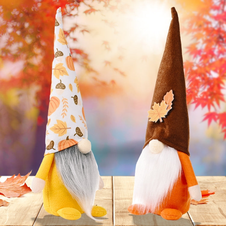 Pumpkin Maple Leaf No Face Standing Doll Decoration Shopping Mall Home Thanksgiving Halloween Decoration(Plaid Hat) by bashfashion